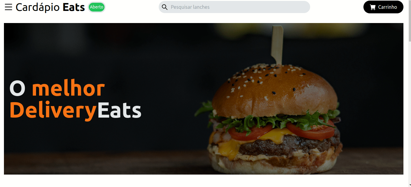 Tela inicial do site Delivery Eats